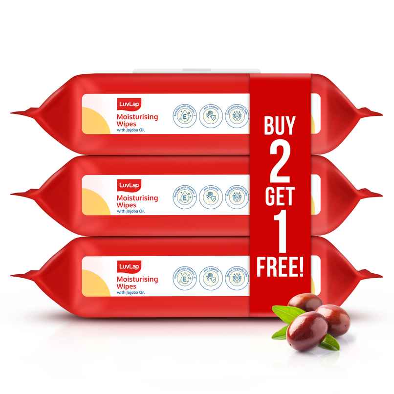 Luvlap Baby Wipes Jojoba With Lid - Buy 2 Get 1 Free | 72 Pulls Per Pack