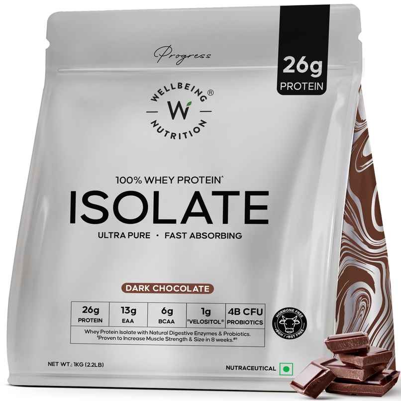 Wellbeing Nutrition 100% Whey Protein Isolate -Dark Chocolate | 26G Protein - 13G EAA