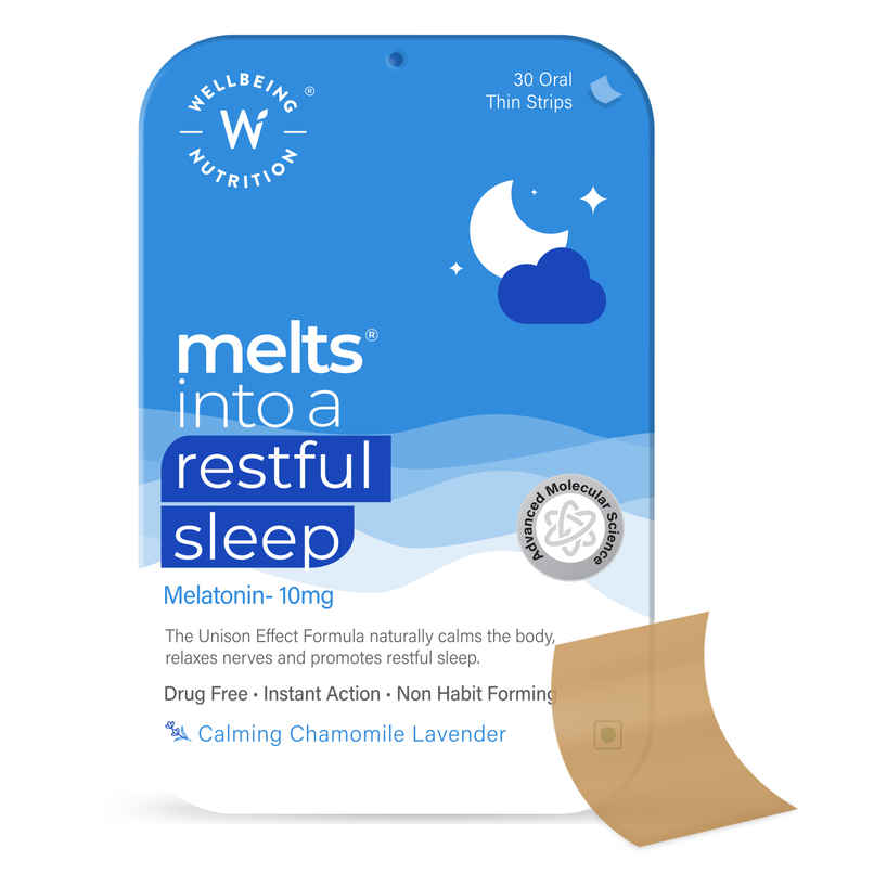 Wellbeing Nutrition Melts Restful Sleep Strips | Plant-Based Melatonin 10mg for Sleep 30 Strips