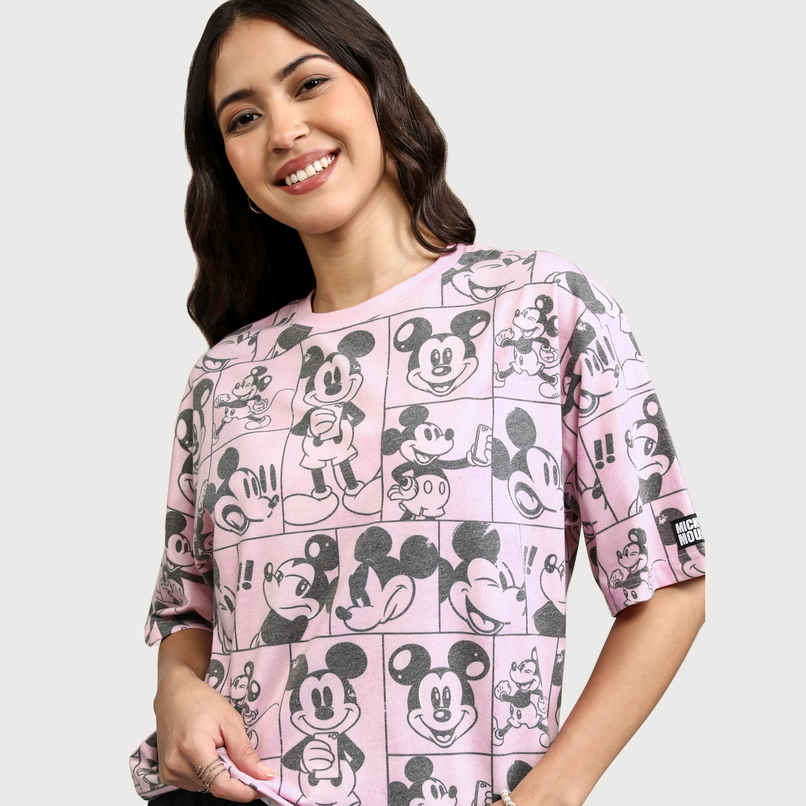 Tokyo Talkies Women's Disney Mickey Mouse Boxy Fit T-shirt | Pink - L