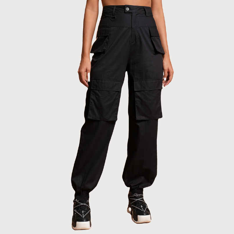Tokyo Talkies Women's High-Rise Cotton Cargos | Black - 30