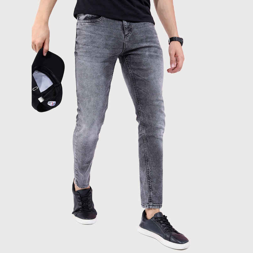 Highlander Men's Tapered Fit Heavy Fade Stretchable Jeans | Grey - 34