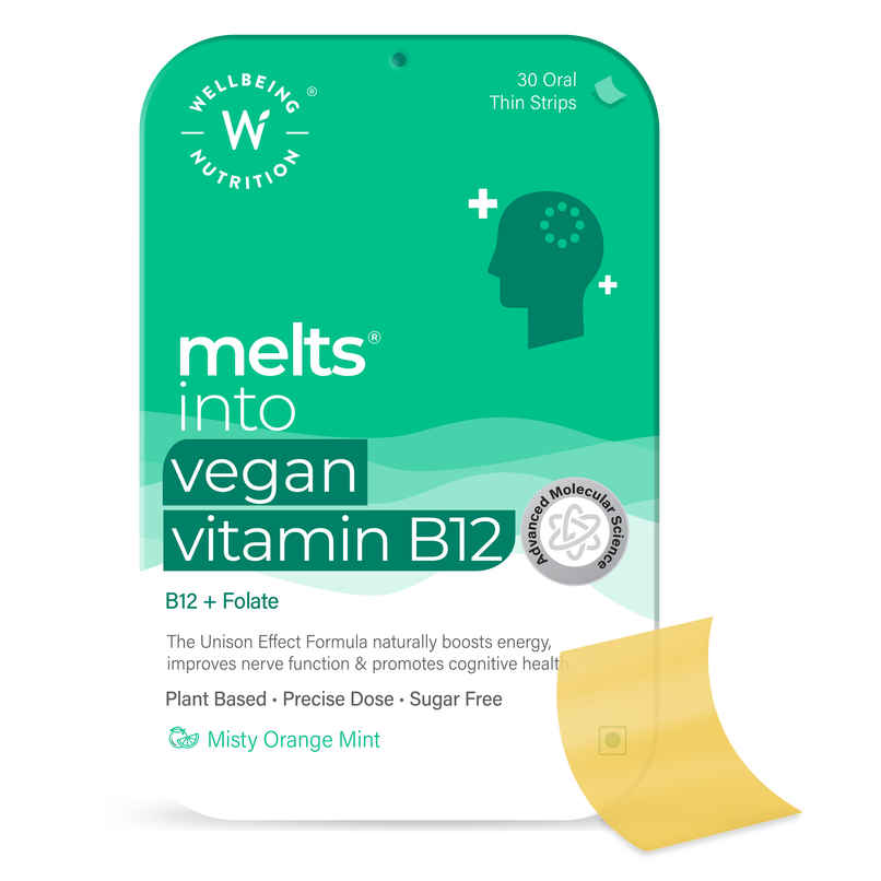 Wellbeing Nutrition Melts Vegan Vitamin B12 For Brain, Heart & Nervous System Support, 30 Strips