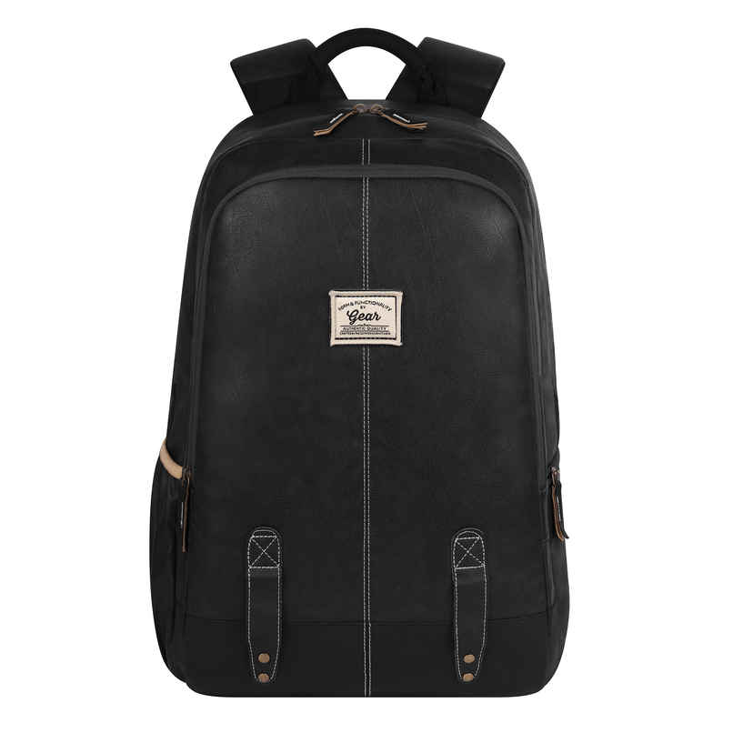 Gear Unisex Solid Faux Leather 20 L Laptop Backpack | Black