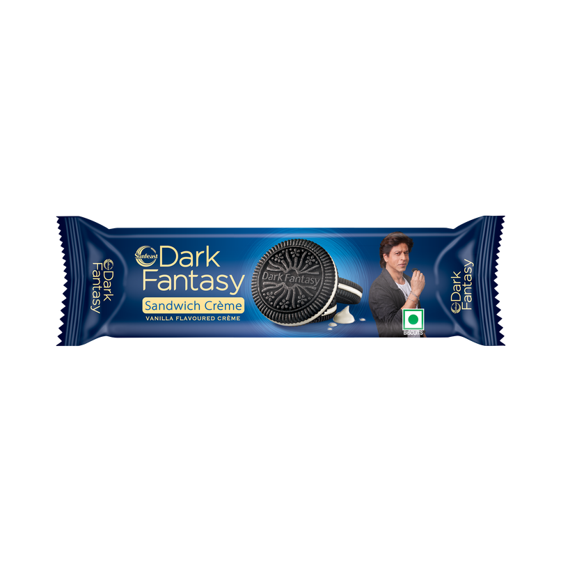 Sunfeast Dark Fantasy Vanilla Creme | Dark Crunchy Biscuit with Smooth Vanilla Creme