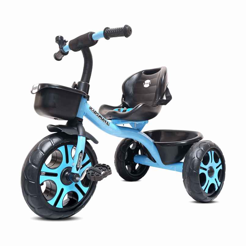 Kidsmate Ninja Plug-N-Play Tricycle with Basket & Seat Belt for Kids 1-4Y - Blue