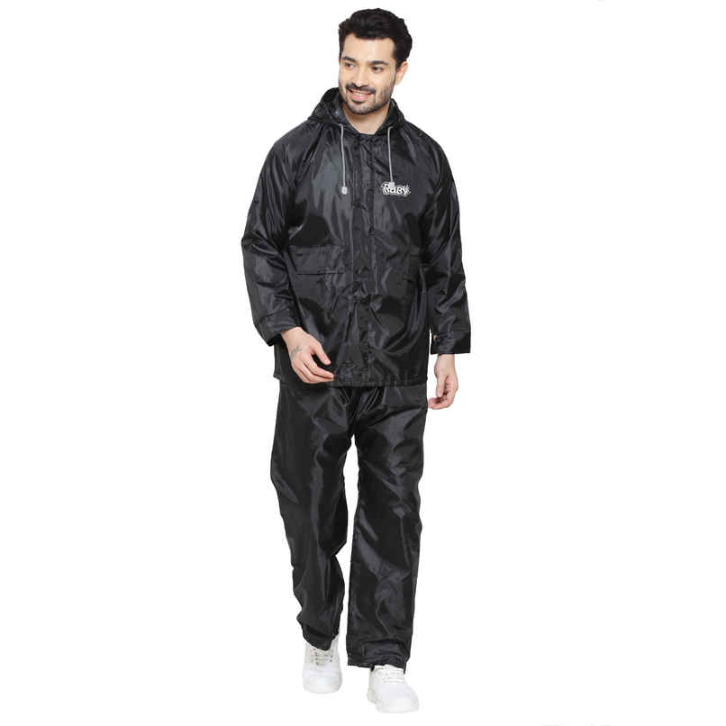 Fendo Ruby Aarush Rain Coat for Men with Adjustable Hood and Pocket | Black | XL