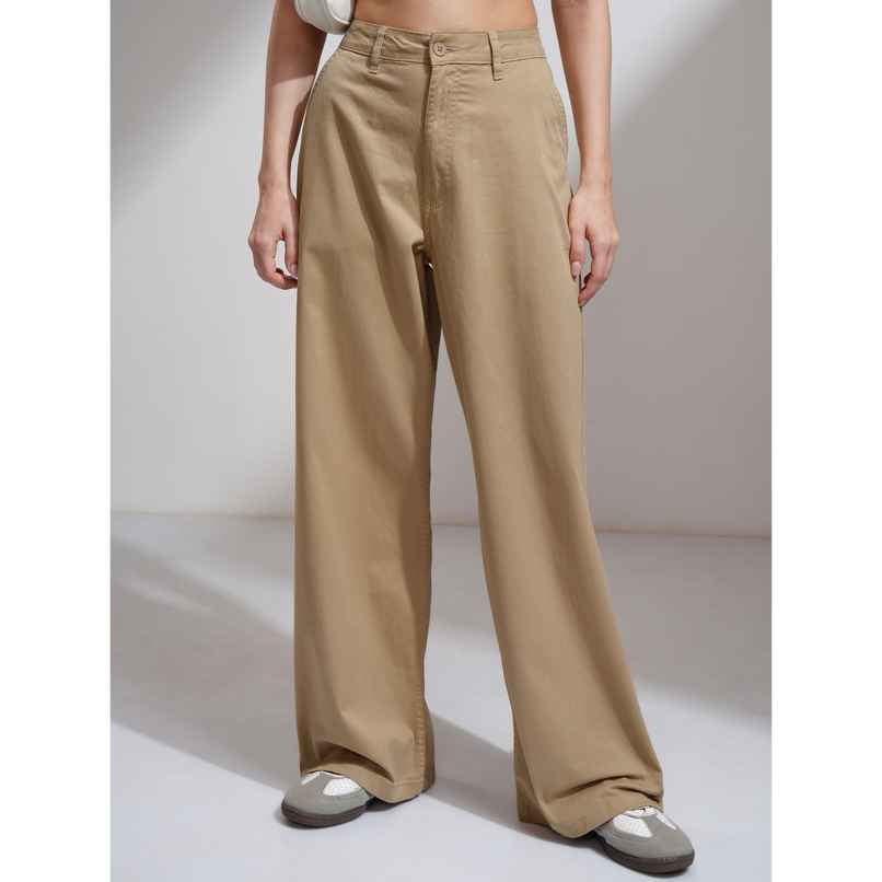 Tokyo Talkies Women's High Waist Wide Leg Trosuer | Brown - XL