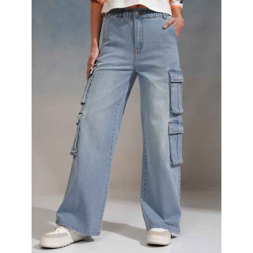 Tokyo Talkies Women's Straight Fit Cargo Jeans | Blue - 34