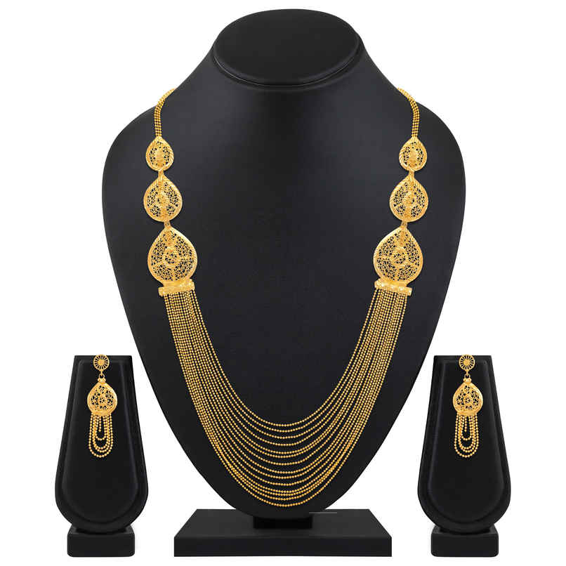 Shining Diva Fashion Long Chain One Gram Gold Plated Traditional Jewellery Set for Women | 11749s
