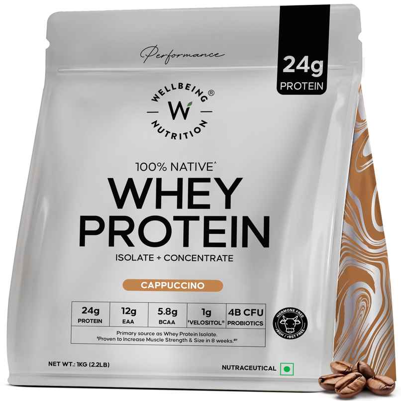 Wellbeing Nutrition Whey Protein Isolate | Concentrate - Cappuccino | 24G Protein - 12G EAA Wellbeing Nutrition Whey Protein Isolate | Concentrate - Cappuccino | 24G Protein - 12G EAA