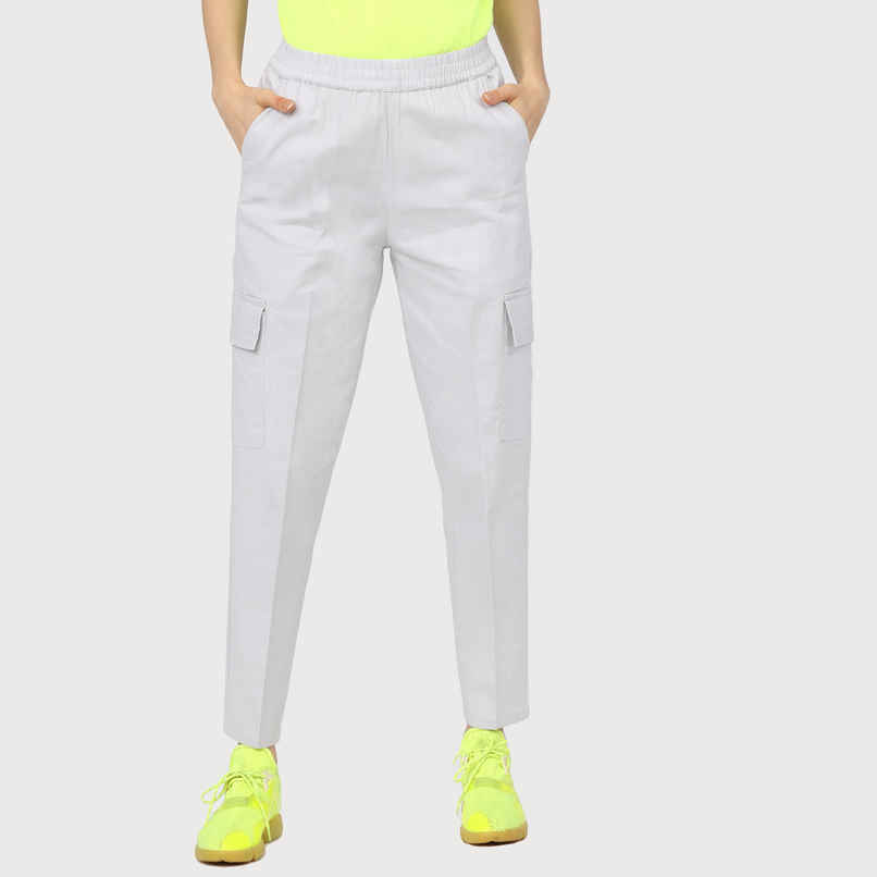 Tokyo Talkies Women's Straight Fit Cargos Trouser | White - 32