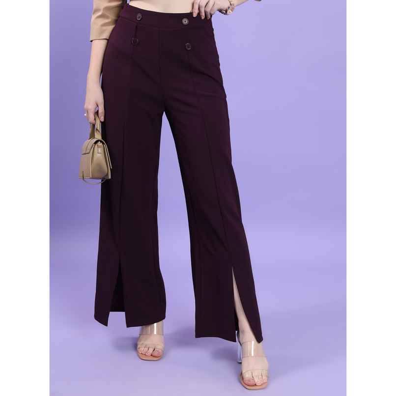 Tokyo Talkies Women's High-Rise Flared Parallel Trouser | Plum - 30