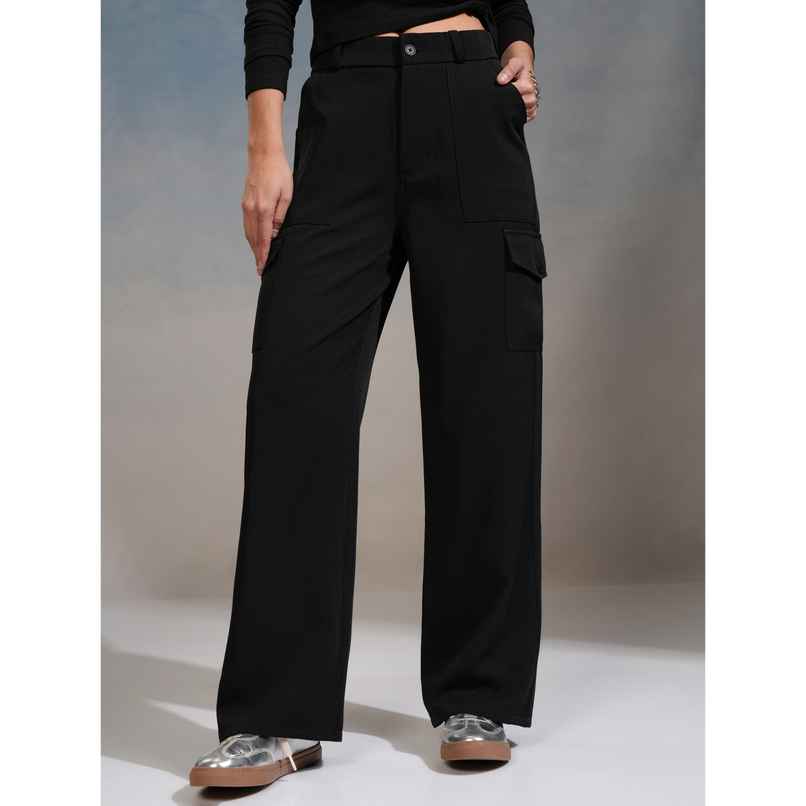 Tokyo Talkies Women's High Rise Straight Fit Trouser | Black - 32