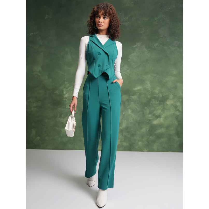 Tokyo Talkies Women's Vest Blazer With Trousers | Green - M Tokyo Talkies Women's Vest Blazer With Trousers | Green - M