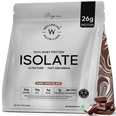 Wellbeing Nutrition 100% Whey Protein Isolate -Dark Chocolate | 26G Protein - 13G EAA Wellbeing Nutrition 100% Whey Protein Isolate -Dark Chocolate | 26G Protein - 13G EAA