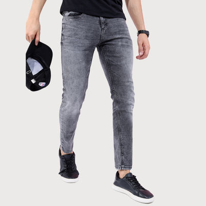 Highlander Men's Tapered Fit Heavy Fade Stretchable Jeans | Grey - 34 Highlander Men's Tapered Fit Heavy Fade Stretchable Jeans | Grey - 34