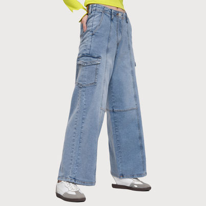 Tokyo Talkies Women's Cargo Jeans | Light Blue - L Tokyo Talkies Women's Cargo Jeans | Light Blue - L