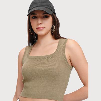 Tokyo Talkies Women's Dried Herb Square Neck Crop Tank Sweater | Beige - XL Tokyo Talkies Women's Dried Herb Square Neck Crop Tank Sweater | Beige - XL