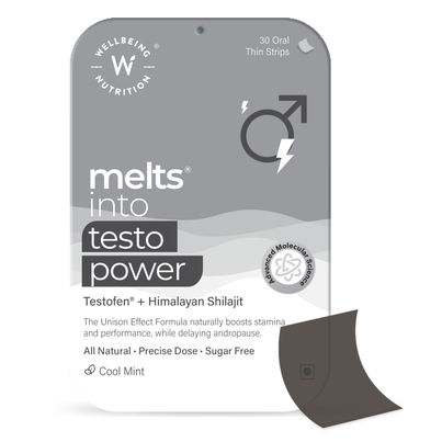 Wellbeing Nutrition Melts Testo Power Testofen, Himalayan Shilajit, Ginkgo Biloba (30 Oral strips)