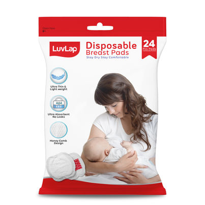 Luvlap Ultra Thin Honeycomb Nursing Breast Pads, Disposable, High Absorbent & Soft, 24 pcs