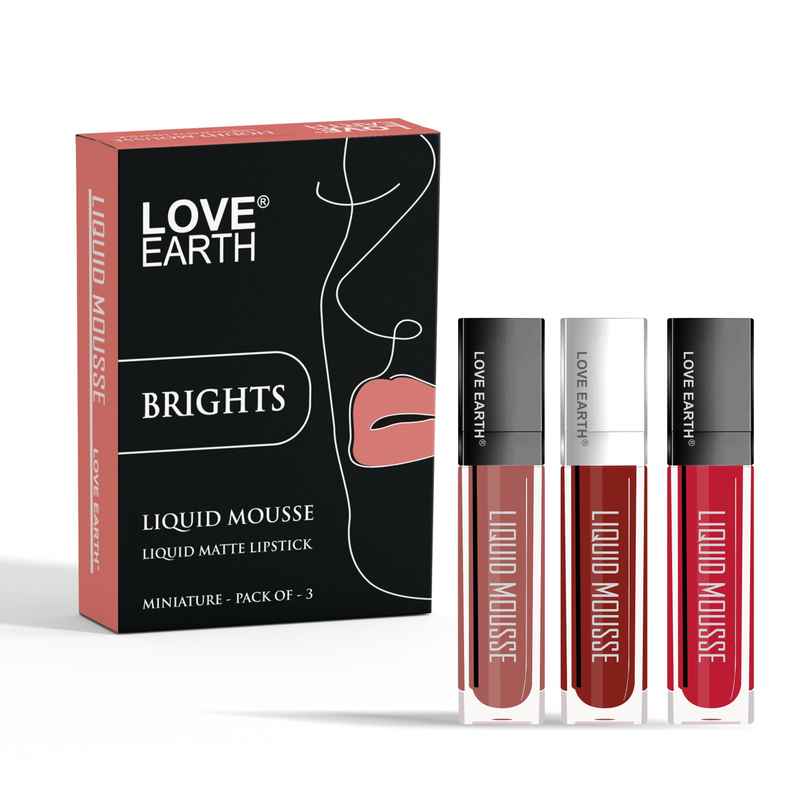 Love Earth Liquid Mousse Matte Lipstick | Brights | Pack of 3 Love Earth Liquid Mousse Matte Lipstick | Brights | Pack of 3