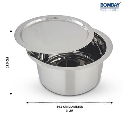 Bombay Kookware Stainless Steel Patela 3 Ltr With Steel Lid