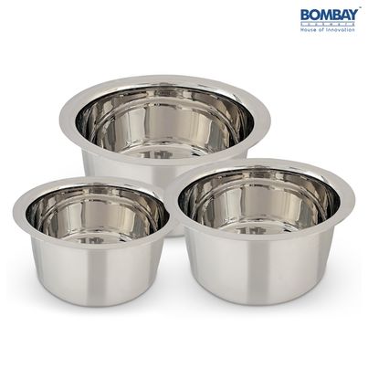 Bombay Kookware Stainless Steel Patela Set Pack Of 3 (2.2 Ltr, 2.6 Ltr And 3 Ltr)