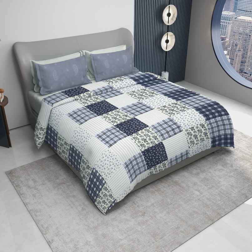 Dream Living King Size Uphar 135 GSM Bedsheet | With 2 Pillow Covers | White&Grey Checks, 108x108in