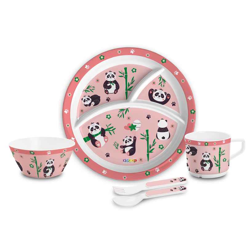 Cello Kidzbee Trioplate Bamboo Buddies Melamine Meal Set for Kids | Set of 5, Peach