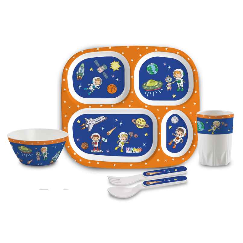 Cello Kidzbee Quadmeal Cosmic Explorer Melamine Meal Set for Kids | Set of 5, Navy Blue