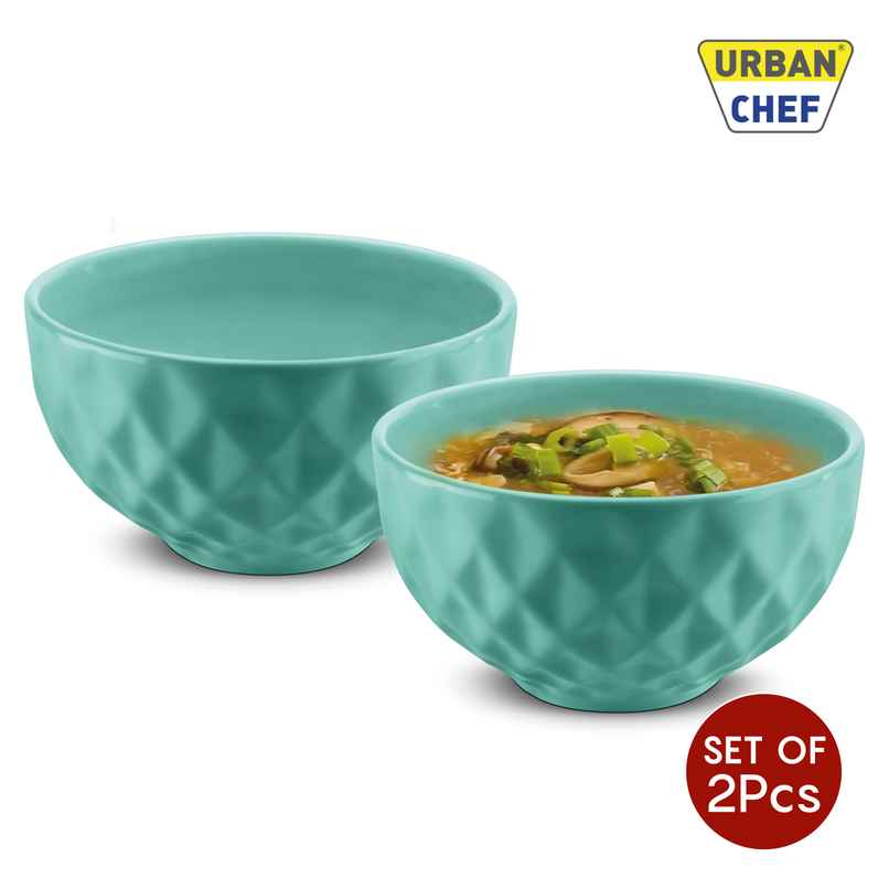 Urban Chef Diamond Ceramic Bowl - Sea Green 2 Pcs | Set of 2 - 500 Each