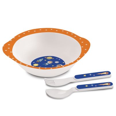 Cello Kidzbee Cereal Bowl Cosmic Explorer Melamine Bowl Set for KidsSet of 3, Navy Blue