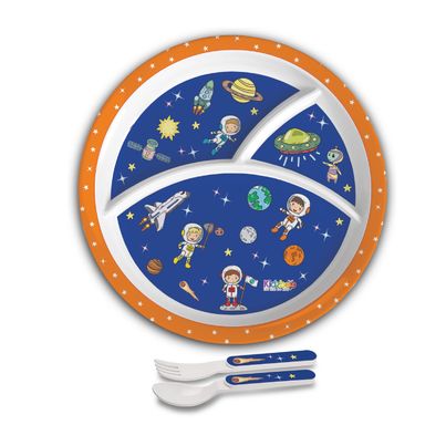 Cello Kidzbee Trioplate Cosmic Explorer Melamine Meal Set for Kids | Set of 3, Navy Blue