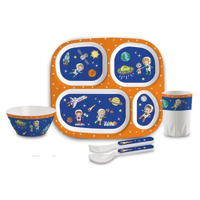 Cello Kidzbee Quadmeal Cosmic Explorer Melamine Meal Set for Kids | Set of 5, Navy Blue