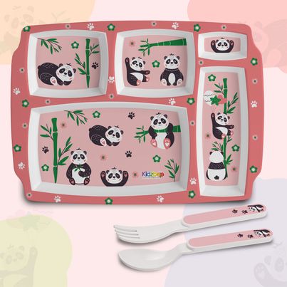 Cello Kidzbee Pentameal Bamboo Buddies Melamine Meal Set for Kids | Set of 3, Peach