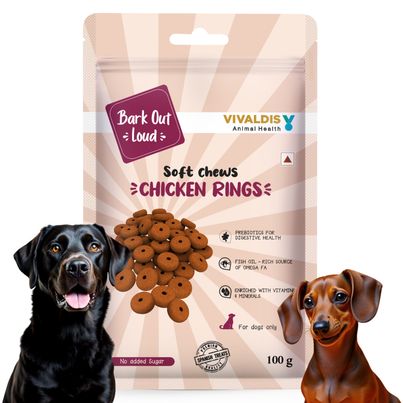 Bark Out Loud | Chicken Rings Dog Treats | Soft Chews with Prebiotics| Snacks for Dogs 100 gms