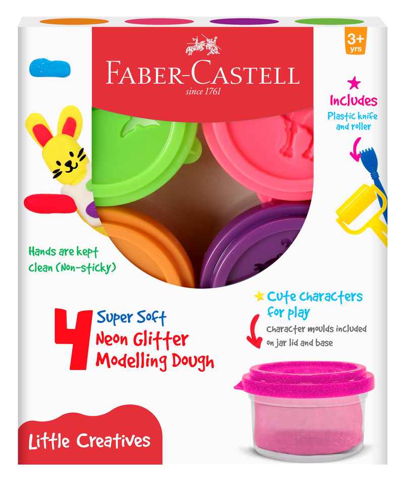 Faber-Castell Little Creatives Modelling Dough Neon Glitter Set Of 4