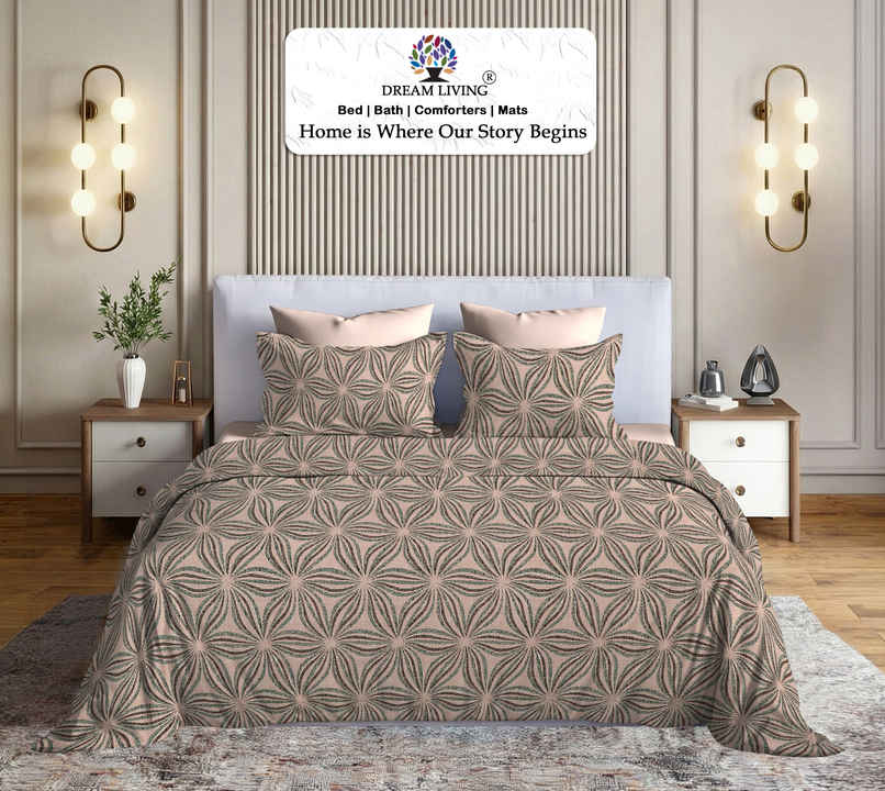 Dream Living King Size Uphar 135 GSM Ethnic Bedsheet | With 2 Pillow Covers | Beige | 108 x 108 in