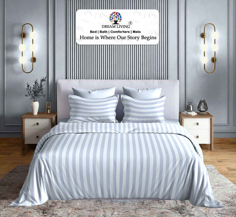 Dream Living Stripe King Bedsheet Set |275 x 275 cm| With 2 Pillow Covers