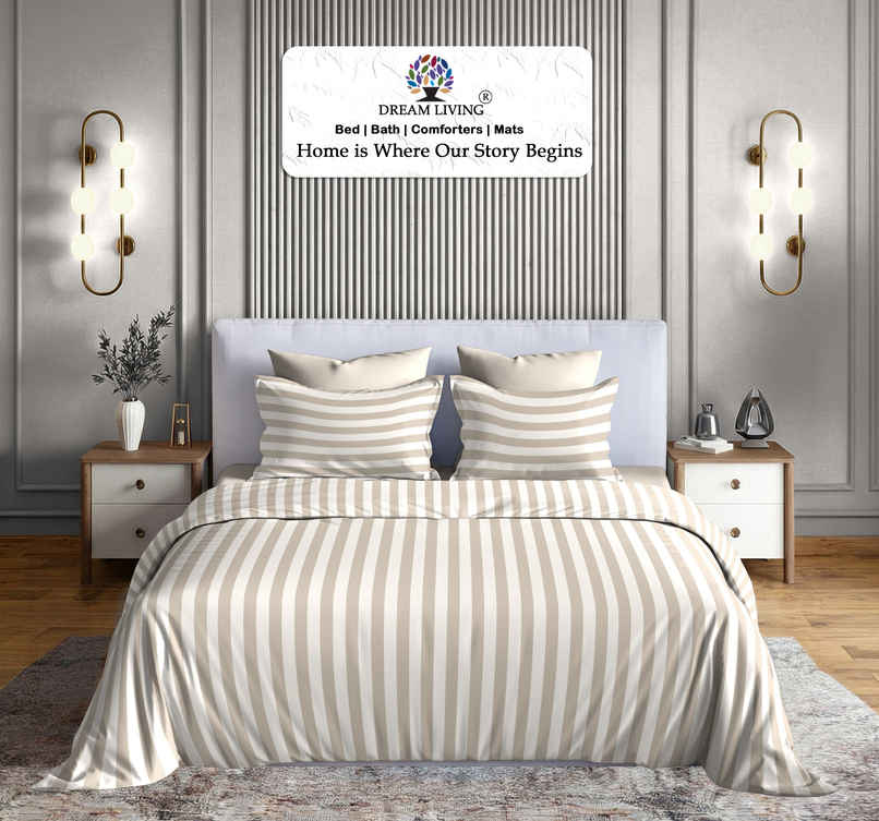 Dream Living Stripe King Bedsheet Set |275 x 275 cm| With 2 Pillow Covers