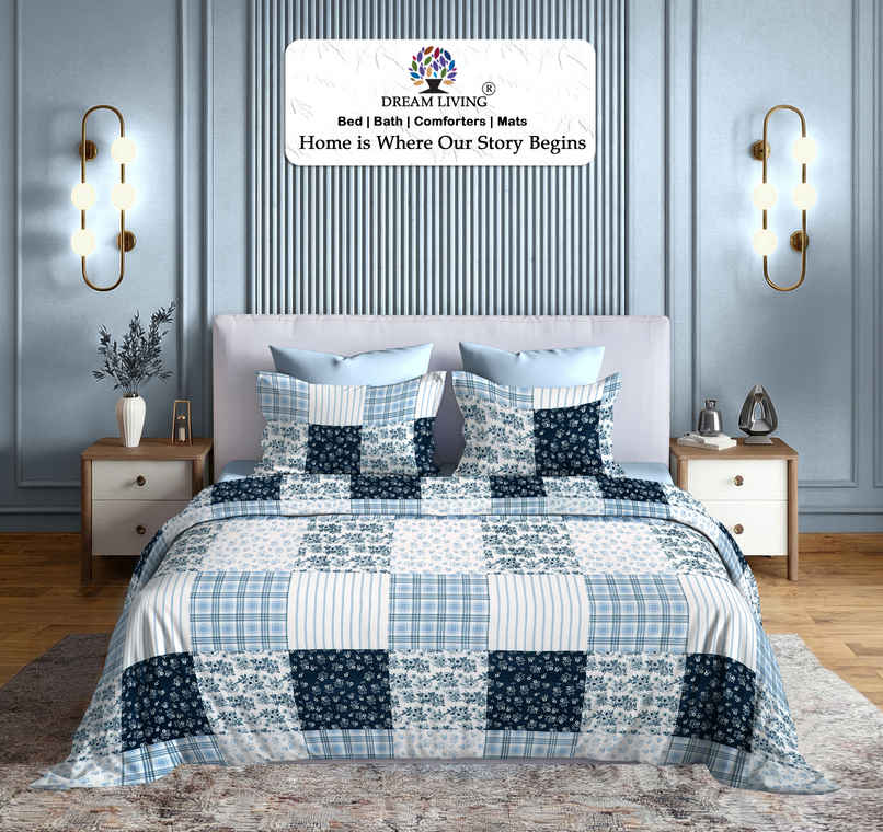 Dream Living King Size Uphar 135 GSM Bedsheet | With 2 Pillow Covers | White&Grey Checks, 108x108in Dream Living King Size Uphar 135 GSM Bedsheet | With 2 Pillow Covers | White&Grey Checks, 108x108in