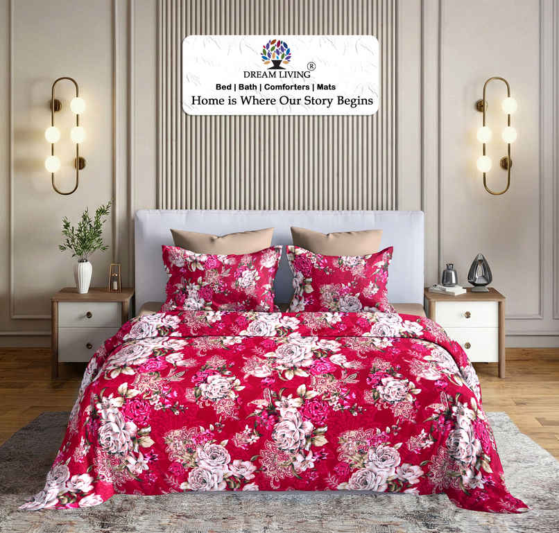 Dream Living King Size Uphar 135 GSM Floral Bedsheet | With 2 Pillow Covers | Red | 108 x 108 in Dream Living King Size Uphar 135 GSM Floral Bedsheet | With 2 Pillow Covers | Red | 108 x 108 in