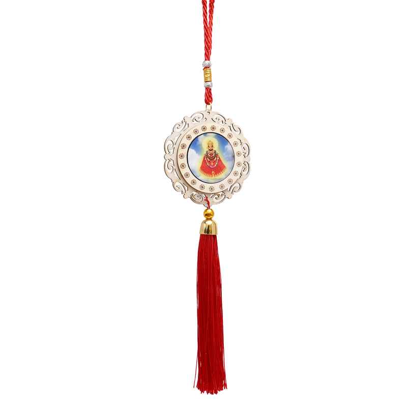 Divine Vibes Khatushyam Ji Round Wooden Car Hanging Decorative Divine Vibes Khatushyam Ji Round Wooden Car Hanging Decorative