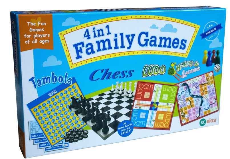 Ekta 4 in 1 Family Strategy Board Games (Tambola,Chess,Ludo & Snakes n Ladders) Family Games