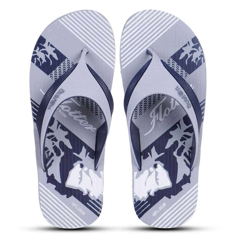 Action Men's Gfl-2538 Slippers | Evening Walk | Bathroom | Room Slippers | Light Grey and Bue - UK 9