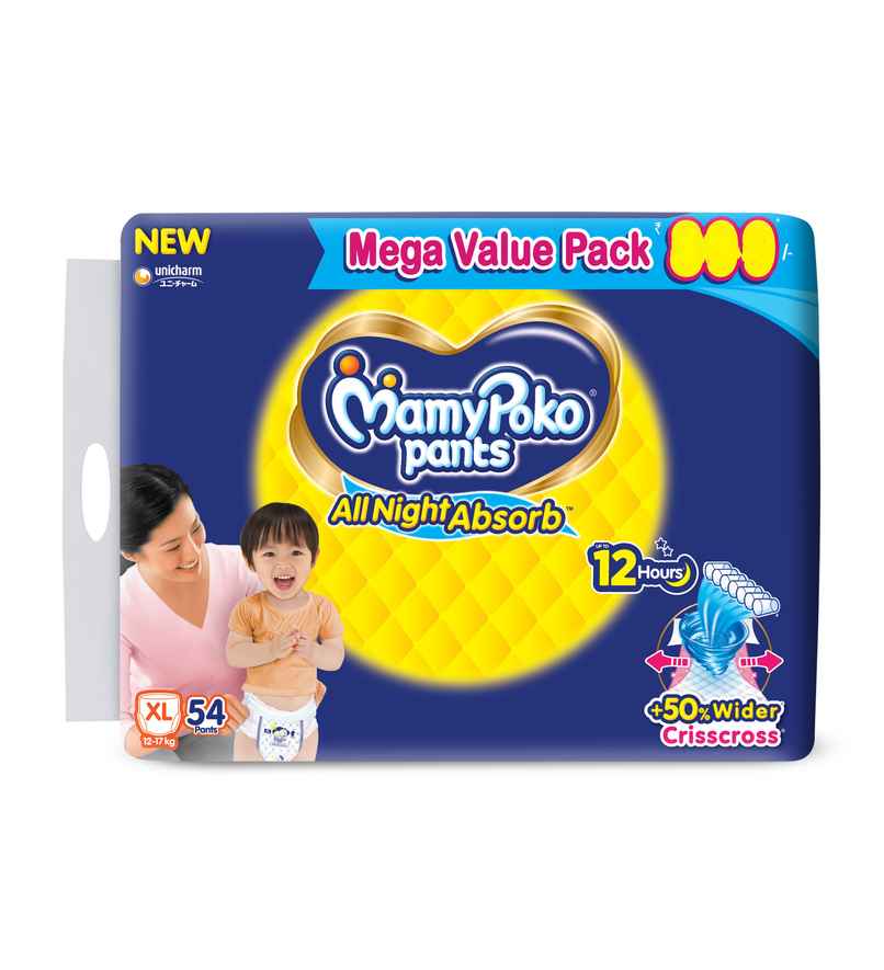 Mamypoko All Night Absorb Baby Diapers | Pant Style | XL | 54 pcs
