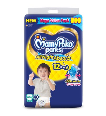 Mamypoko All Night Absorb Baby Diapers | Pant Style | 2XL | 40 pcs
