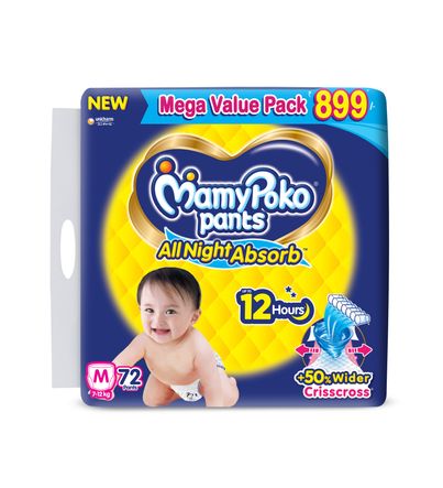 Mamypoko All Night Absorb Baby Diapers | Pant Style | M | 72 pcs
