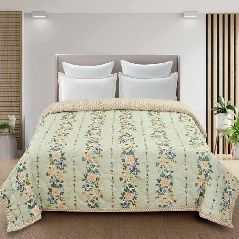 Furnofy Ultrasonic Comforter King Size Light Weight | Microfibre | Tea Green - 80 x 90 in